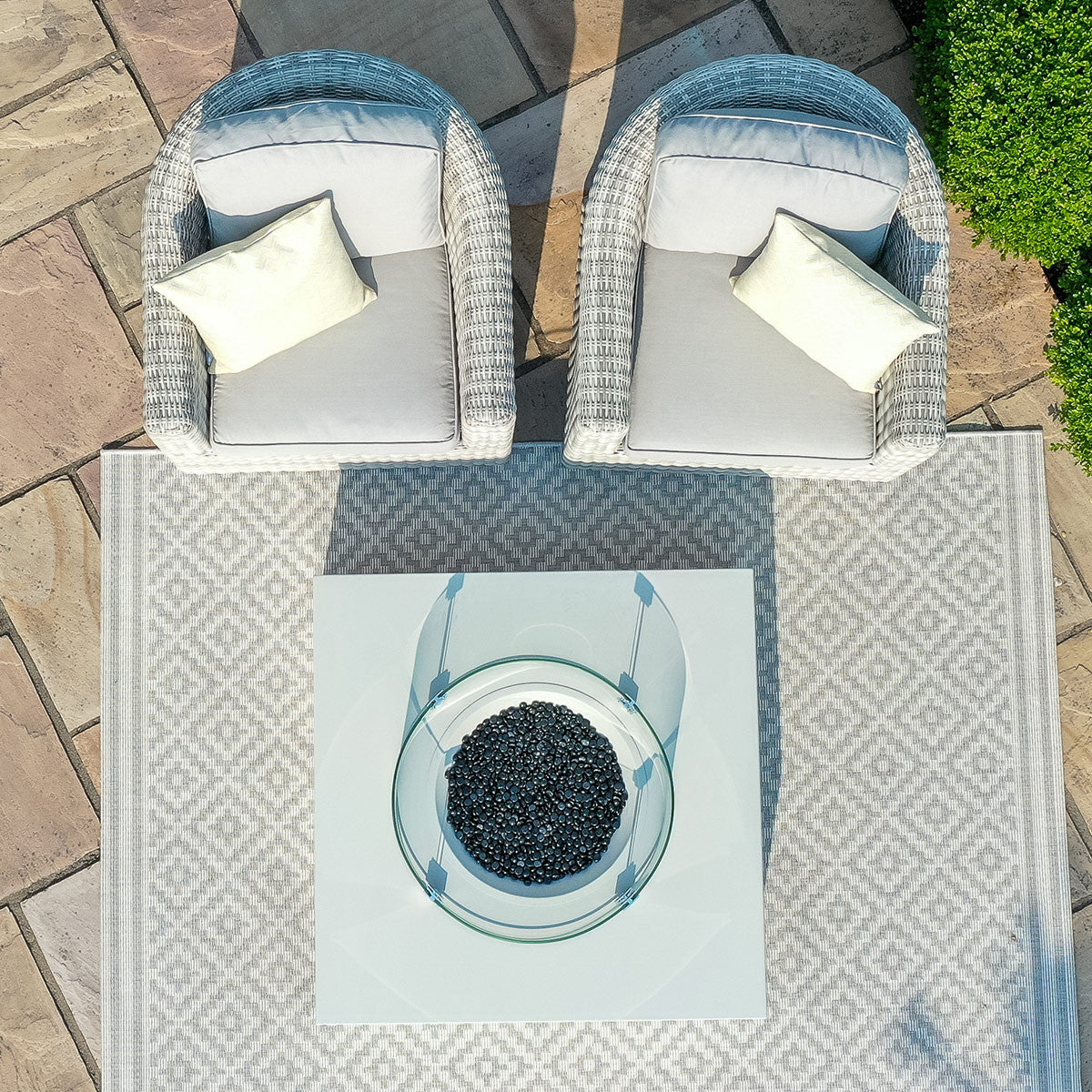 Maze Pebble White Outdoor Fire Pit Coffee Table Square